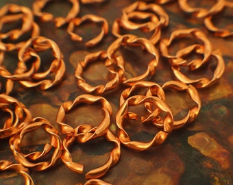 50 Solid Copper Jump Rings - Twisted Half Round - You Pick Gauge and Diameter