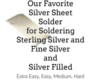 Soldadura en lámina para soldar plata esterlina, plata rellena y plata fina de 2 pulgadas x 1/2 pulgada Extra fácil, fácil, medio o difícil
