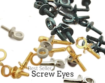 25 Screw Eyes - Silver Plate, Gold Plate or Antique Brass - 7mm X 3mm