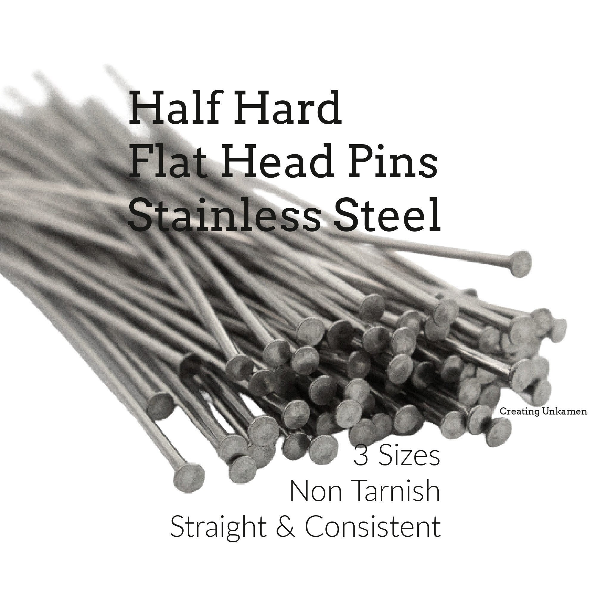50 Half Hard Stainless Steel Flat Head Pins 21 Gauge or 24 Gauge