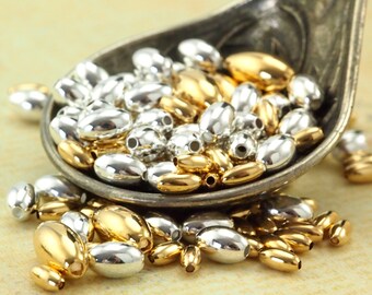 50 Smooth Oval Beads - Silver and Gold Plated Brass - 100% Guarantee