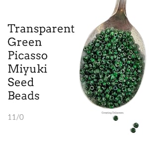 Miyuki 11-4507 Transparent Green Picasso Seed Beads