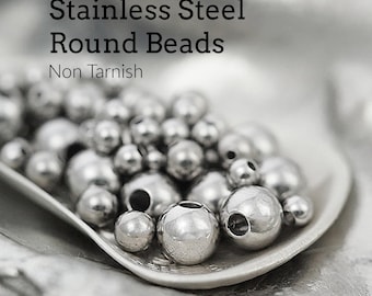 30 Stainless Steel Beads - Smooth Round 3mm, 4mm, 6mm, 8mm