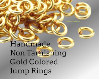 100 Handmade Non Tarnishing Gold Colored Jump Rings You Pick Gauge 14, 16, 18, 20, 22 and 24 Diameter - 100% Guarantee
