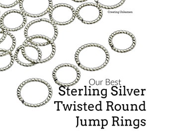 10 Twisted Round Sterling Silver Jump Rings - 11 Sizes in 14, 16, 18 and 21 gauge - Shiny, Antique or Black Finish