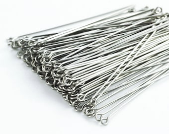 50 Stainless Steel Eye Pins - 21  or 24 gauge - Economical,  Straight and Consistent - 100% Guarantee