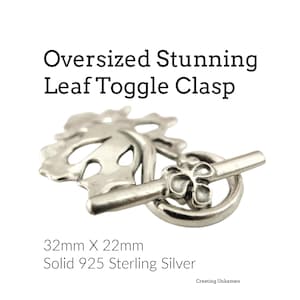1 übergroßer, atemberaubender Blatt-Knebelverschluss – Sterlingsilber – Glänzend oder antik, 32 mm x 22 mm – Beste handelsübliche Qualität – 100 % Garantie