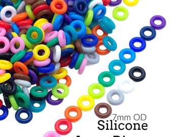100 - 7mm OD Silicone Jump Rings - You Pick Color - Black, White, Brown, Pink, Purple, Blue, Green, Yellow, Orange, Red or Rainbow Mix