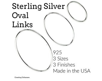 2 Oval Sterling Silver Links - 12.7mm X 8mm, 20mm X 13mm, 25.4mm X 17mm - Soldered Closed - Shiny, Antique or Black