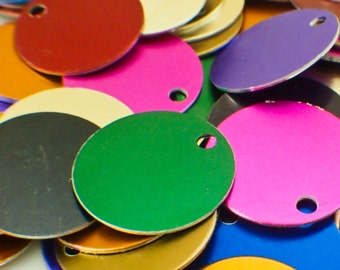 25 Round Aluminum Stamping Blanks  25mm Economical Tags in Red, Blue, Green, Silver, Gold, Black, Orange, Pink  - 100% Guarantee