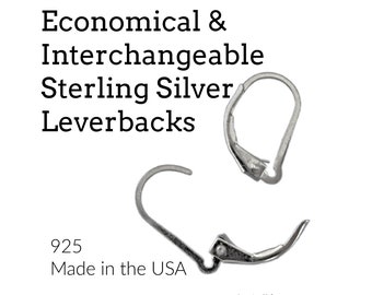 1 Pair Economical Sterling Silver Leverback Ear Wires - Interchangeable