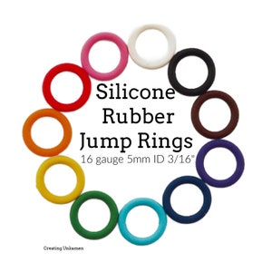 100 Silicone Rubber Jump Rings in 11 Colors 16 gauge 5mm ID 3/16 image 1