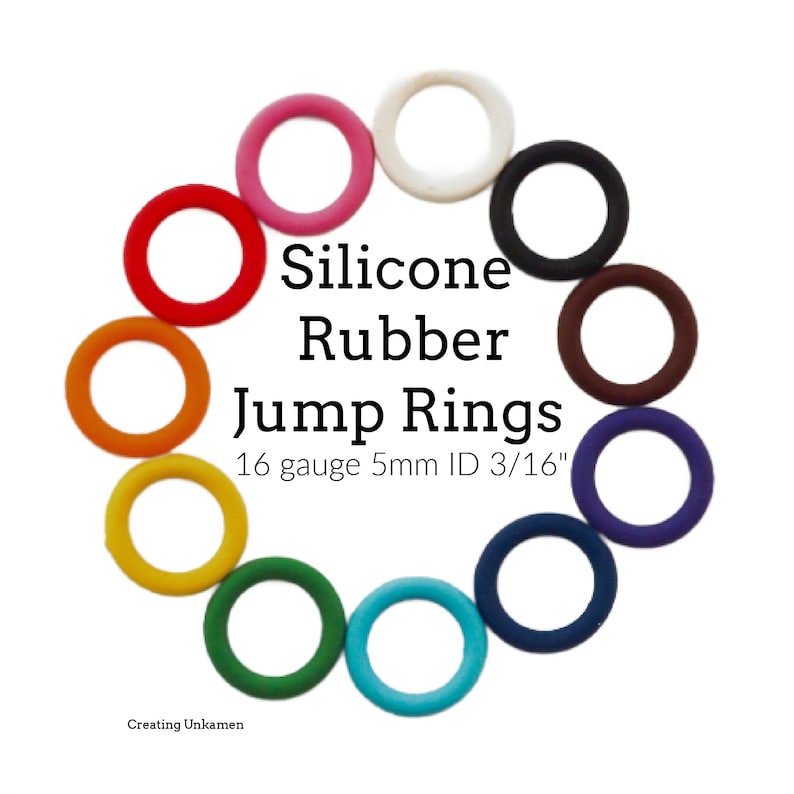 100 Silicone Rubber Jump Rings in 11 Colors 16 gauge 5mm ID 3/16 image 1