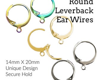 5 Pairs Round Leverback Ear Wires - Surgical Stainless Steel - Peacock Rainbow, Gold, Rose Gold, Silver