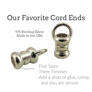 1 Set Sterling Silver Cord Crimp Ends - 1mm, 1.5mm, 2mm, 2.5mm or 3mm - Made in the USA - Antique, Black or Bright Finish