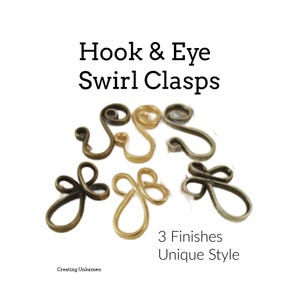 3 Swirl Hook and Eye Clasps 22mm X  8.5mm - Gold Plate, Antique Silver or Antique Gold - 100% Guarantee