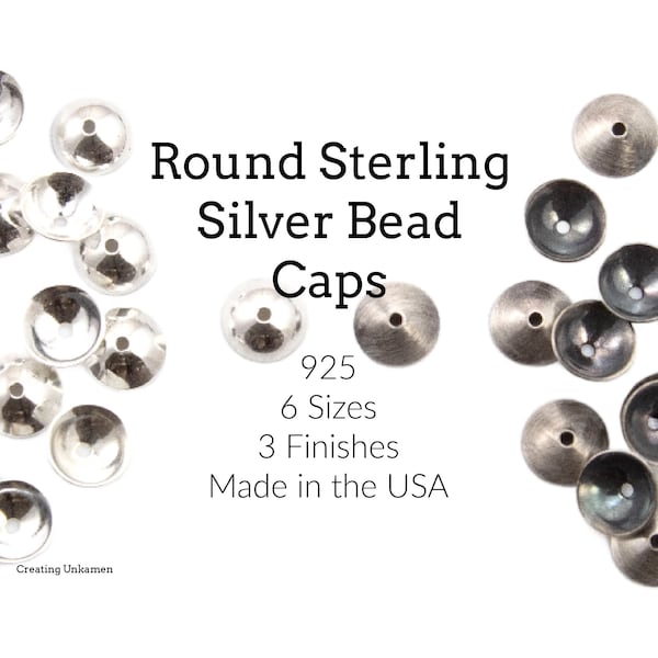 Capsules rondes en argent sterling 2,5 mm, 3 mm, 4 mm, 5 mm, 8 mm, 10 mm finition brillante, argent vieilli ou argent noir