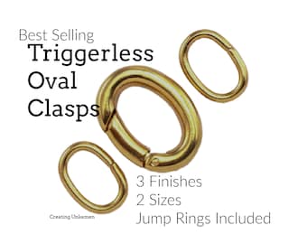 Triggerless Oval Clasp  with 2 Matching Oval Jump Rings in 2 Sizes Gold Plate, Silver Plate, Gunmetal