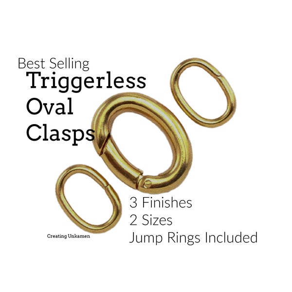 Triggerless Oval Clasp  with 2 Matching Oval Jump Rings in 2 Sizes Gold Plate, Silver Plate, Gunmetal