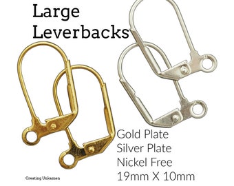 Kolczyki typu „leverback” 4 pary, duże, pozłacane lub posrebrzane, z gładkim przodem – 19 mm x 10 mm