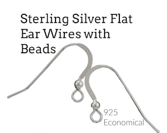 Sterling Silver Flat Ear Wires with Bead - 22 gauge - Economical Choice in Shiny, Antique or Black Finishes