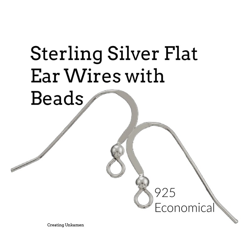 Sterling Silver Flat Ear Wires with Bead 22 gauge Economical Choice in Shiny, Antique or Black Finishes image 1