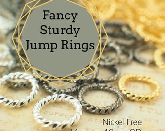 30 Fancy Jump Rings Silver Plate, Gold Plate, Gunmetal 14 gauge 10mm OD, Round, Open - Best Commercially Made
