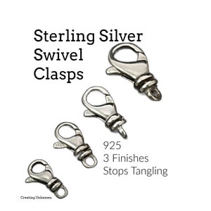1 Sterling Silver Swivel Lobster Clasp - 11mm, 12mm, 14mm, 16mm, 19mm - Shiny, Antique or Black - Best Commercially Made - 100% Guarantee