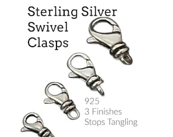 1 Sterling Silver Swivel Lobster Clasp - 11mm, 12mm, 14mm, 16mm, 19mm - Shiny, Antique or Black - Best Commercially Made - 100% Guarantee