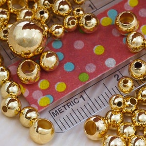 50 Gold Plated Smooth Round Beads You Pick Size 2.5mm, 3mm, 4mm, 5mm, 6mm, 7mm, 8mm, 9mm, 10mm or Mix image 3