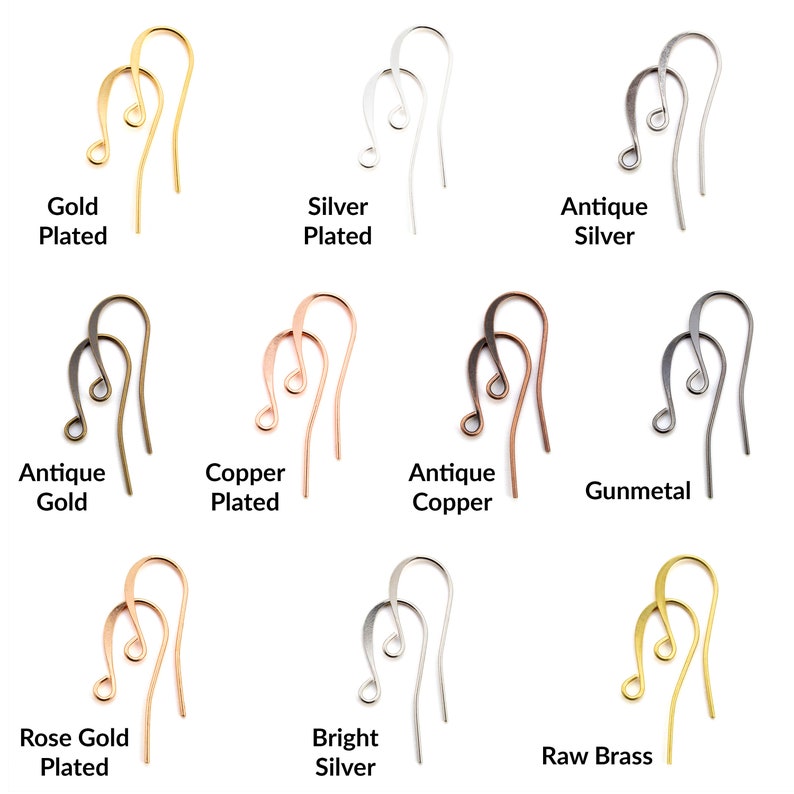 18 Pairs Slope Ear Wires Gold, Silver, Rose Gold, Antique Silver, Antique Gold, Copper, Antique Copper, Gunmetal, Bright Silver image 2