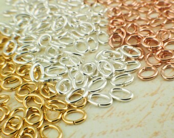 100 Oval Jump Rings - 18 gauge 6mm X 4mm OD Gold or Silver Plate or 16 gauge Rose Gold Plate - Best Commercially Made