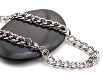 6.8mm Double Curb Chain in Rhodium Plated Brass - By the Foot or Any Length Finished Necklace - Made in the USA