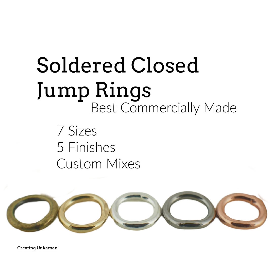 100 Soldered Closed Jump Rings 20 and 18 Gauge 7 Sizes Best Commercially Made Silver Plate, Gold