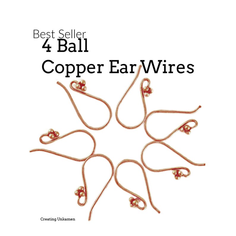 May include: A set of six copper ear wires with a small ball at the end of each wire. The wires are arranged in a star shape. The text "Best Seller 4 Ball Copper Ear Wires" is visible at the top of the image.