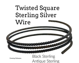 Twisted Square Sterling Silver Wire Antique or Black 1/4 Troy Ounce Half Hard Temper - 10, 12, 14, 16, 18, 20 Gauge -  Made in the USA