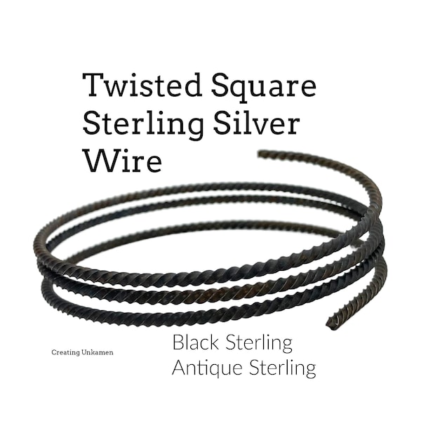 Wire Antique or Black Twisted Square Sterling Silver - 1/2 Troy Ounce Half Hard - 10, 12, 14, 16, 18, 20 Gauge -  Made in the USA