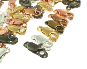 5 Small Flat Lobster Clasps 12mm X 5mm - Copper, Gunmetal, Silver, Gold, or Antique Gold Plated Brass with Jump Rings