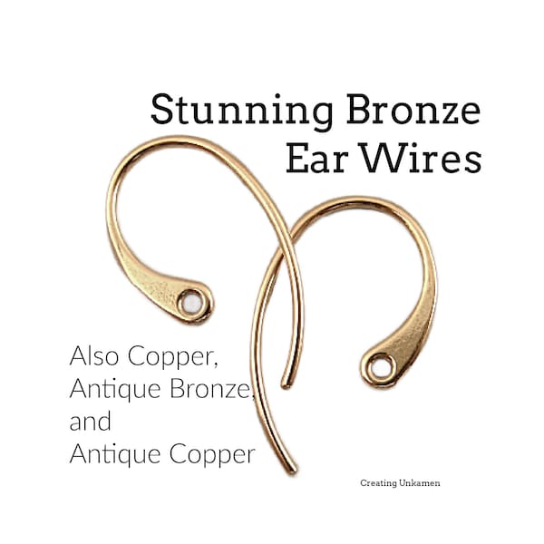 5 Pairs Bronze or Copper Stunning Ear Wires - 20 gauge - 18mm X 10mm - Made in the USA