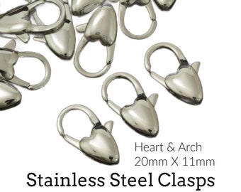 1 Stainless Steel Heart and Arch Lobster Clasp - Looks and Works Great - 20mm X 11mm - 100% Guarantee