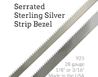 28 gauge getande sterlingzilveren strookrand in 1/8" of 3/16" - aan de voet