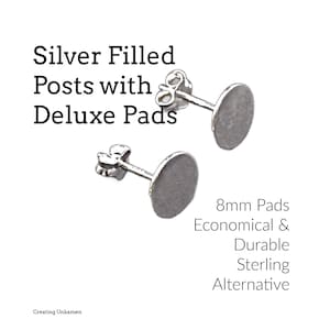 5 pairs Deluxe Silver Filled Post Earrings Kit with 8mm Pad with Backs and Resin