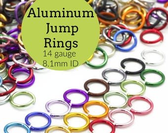 100 anillas de salto de aluminio anodizado calibre 14, diámetro interior de 8,1 mm, diámetro exterior de 11,3 mm, 5/16", 17 colores.