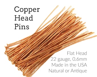 Flat Head Pins 50 Solid Copper 22 gauge 2 inch - Made in the USA - 100% Guarantee