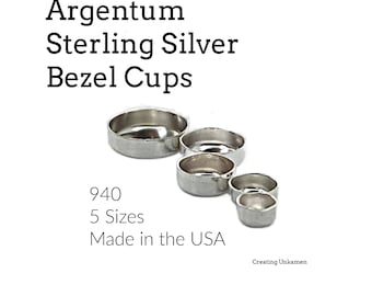 Argentium Sterling Silver Plain Round Bezel Cups - 4mm, 5mm, 6mm, 8mm, 10mm -  Made in the USA