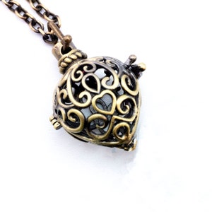 Filigree Heart Aromatherapy Locket in Antique Brass or Choose Finished Necklace