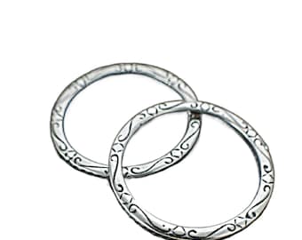 1 Antique Silver Plated Link, Focal, Soldered Closed Patterned Jump Ring 12 gauge 32mm OD - 100% Guarantee