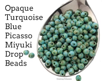 Miyuki DP-4514 Opaque Turquoise Blue Picasso Drop Beads 3.4mm