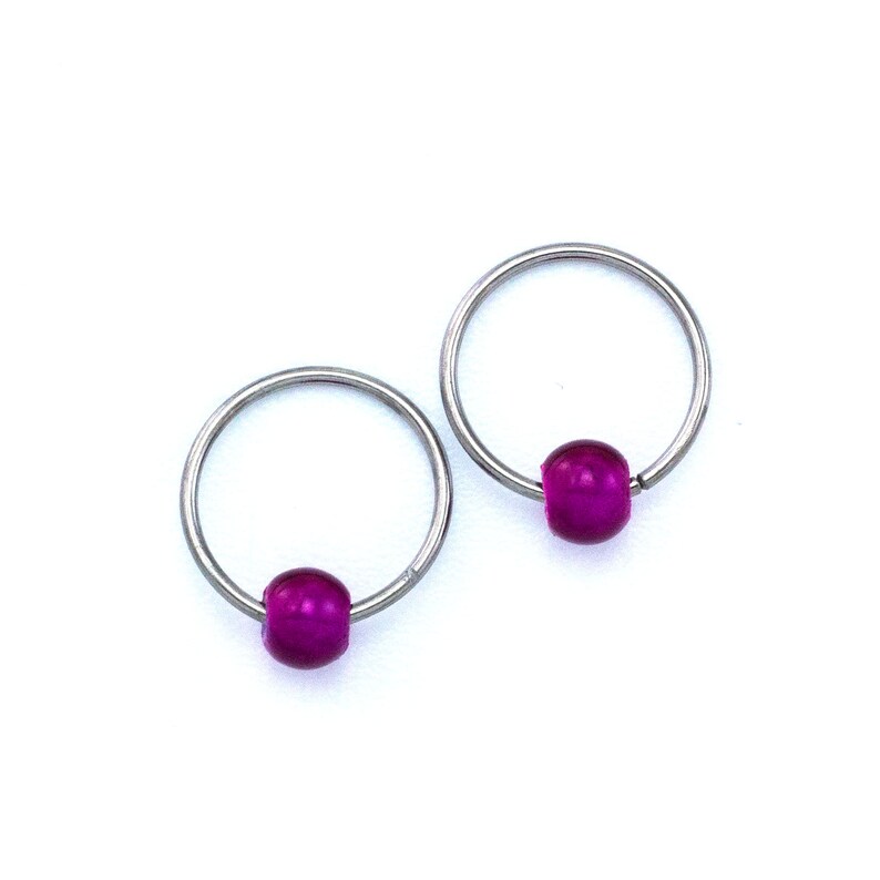 10mm Captive Bead Earring Hoops With Teal or Plum Bead Etsy