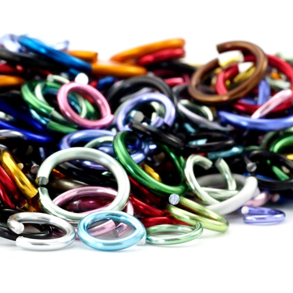 Anodized Aluminum Jump Ring Sample Pack ALL Gauges and Diameters - Color Mix - Top Shelf